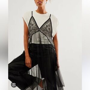 Free People Siren Tulle Embellished lace Layer Twofer Tee Shirt Maxi Top